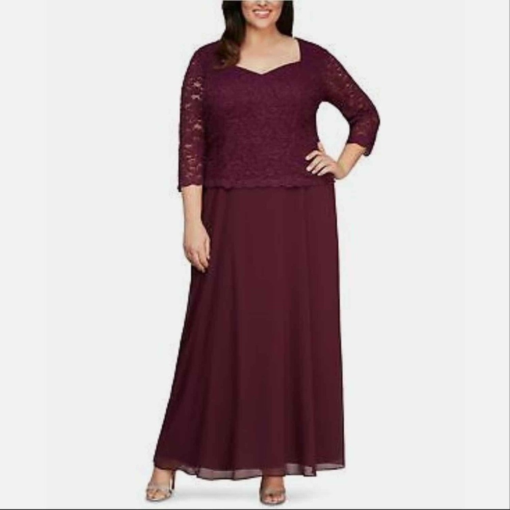 Alex Evenings Burgundy Jewel Neck Formal Special Occasion Party Dress Size 14W